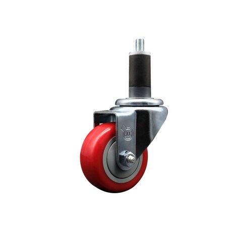 Service Caster 3'' SS Red Poly Wheel Swivel 1-1/4'' Expanding Stem Caster SCC-SSEX20S314-PPUB-RED-114